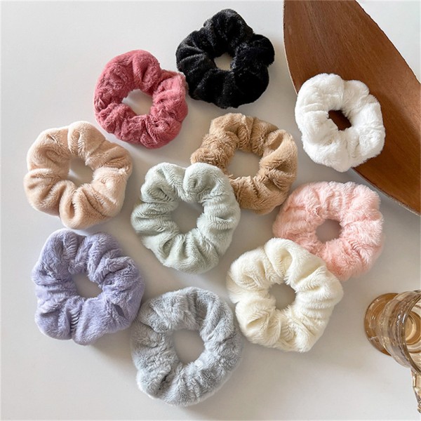 Winter Warm Soft Hair Scrunchies Dame e Plush Elastic Multicol Light gray