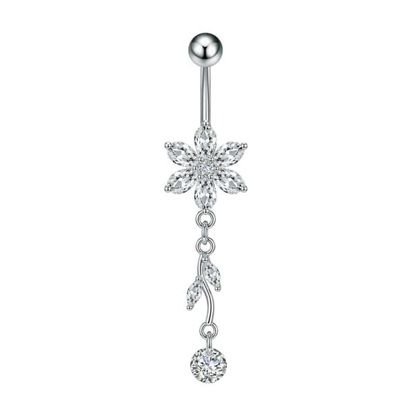 1 stk. rustfrit stål Zircon navlepiercing sommerfugl blomst A15