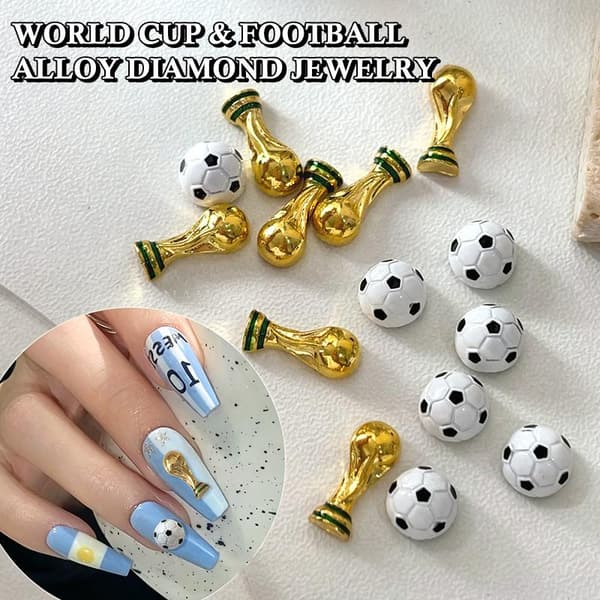 5/10 stk. VM Fodboldtrofæ Neglekunst Charms Premium Legering V A2 5PCS