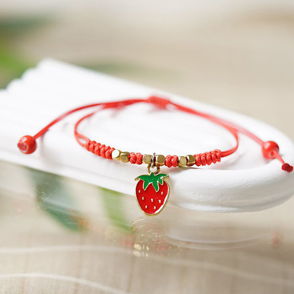 Strawberry Cherry Anheng Rødt Tau Flettet Armbånd Nyttår Ch strawberry