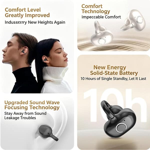 Bluetooth 5.3 Clip On Open Ear Bluetooth-kuuloke HD-äänijohdolla Purple
