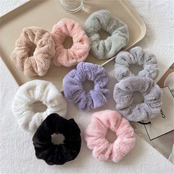 Vinter Varm mykt hår Scrunchies kvinner e Plush Elastic Multicol Black