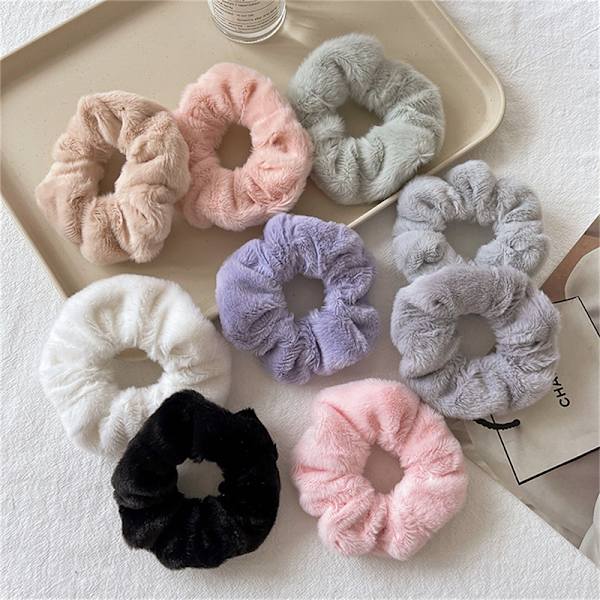 Winter Warm Soft Hair Scrunchies Dame e Plush Elastic Multicol Beige