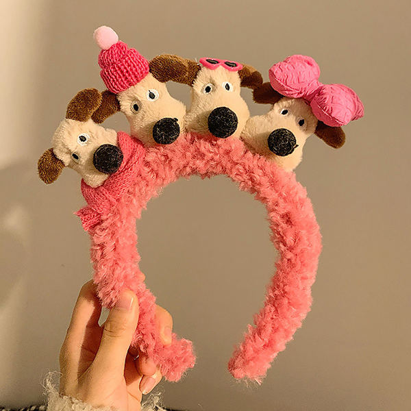 Pehmo Dog Doll HairBand Naisten Talvi e Sarjakuva Face Wash Hairb Pink