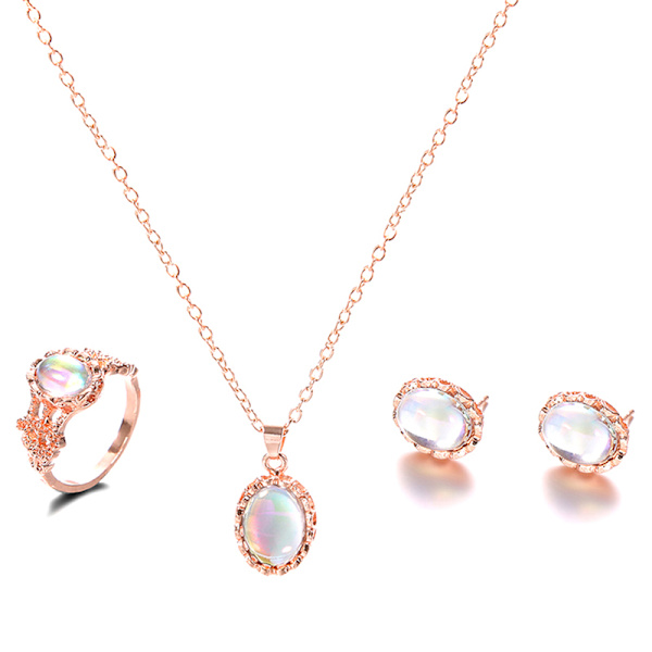 Luksus Elegant Aurora Oval Zircon Halskæde Ørering Ring smykker