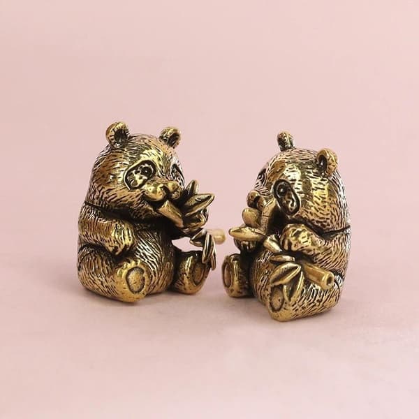 1/2 stk. Messing Panda Statue Te Kæledyr & Skrivebordsornament Panda Figur A2