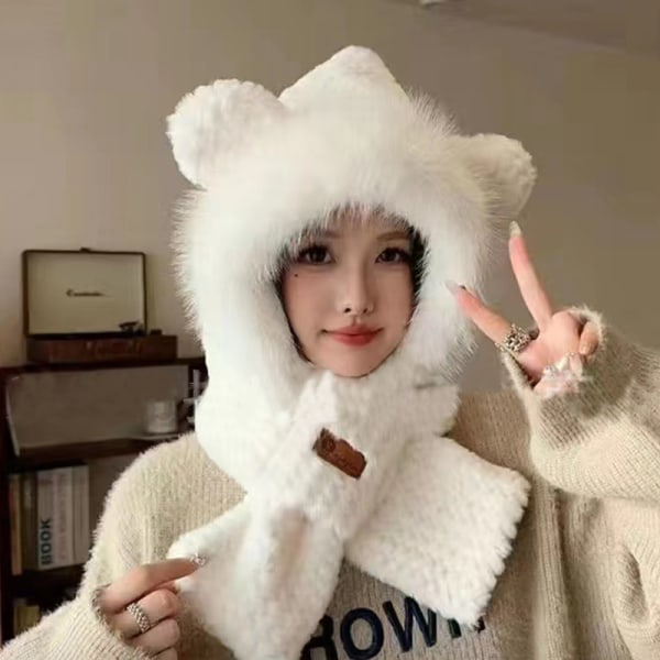 Nyt alsidigt bamse e og varmt vintertørklæde til kvinder i ét White