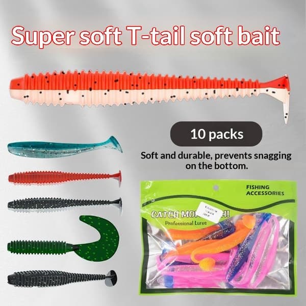 10 stk. elastiske bløde plastikagn med padlehale til fiskeri DT 7CM