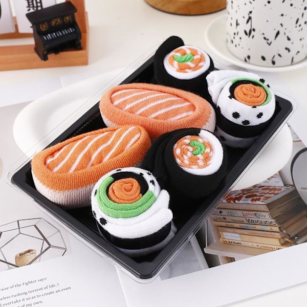 1/3/4/5 par sushipizza-burgarstrumpor presentförpackning dam vinter E