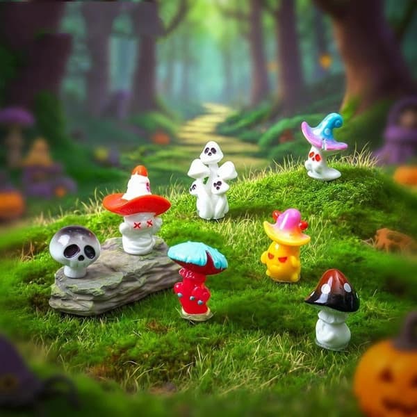Mini Halloween Svampe Spøgelse Harpiks Figurer Med Farverige e D A7