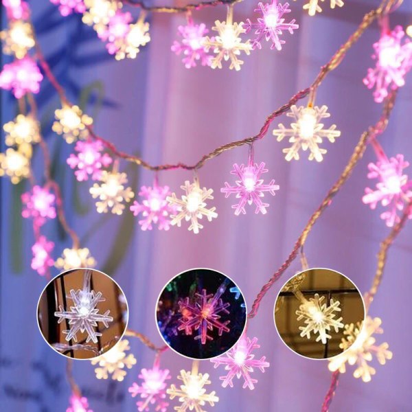 Joulukoristeita Lumihiutale String Lights Xmas Garland Holid Pink Warm