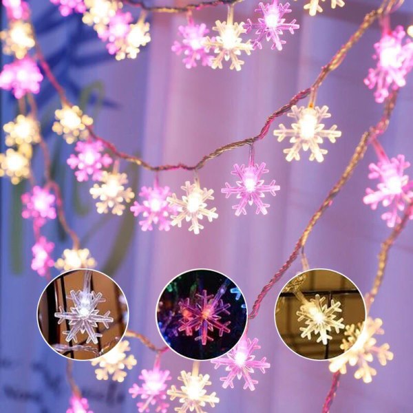 Julepynt Snowflake String Lights Xmas Garland Holid Colorful