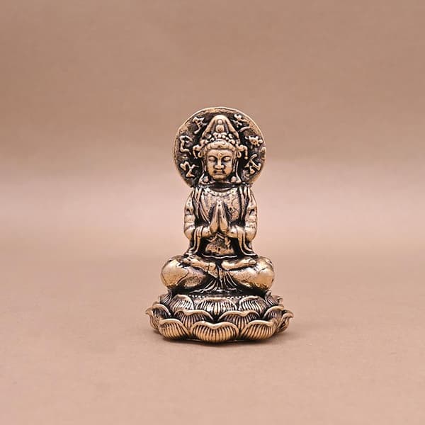 Mini solid messing Guan Yin Buddha små ornamenter vintage kobber Copper