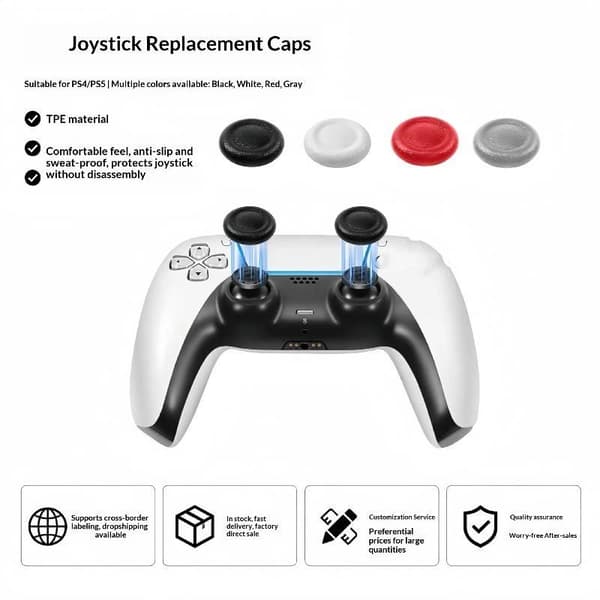 6 STK Spillkontroller Joystick-hette Erstatningsdeler Anti-løs Red
