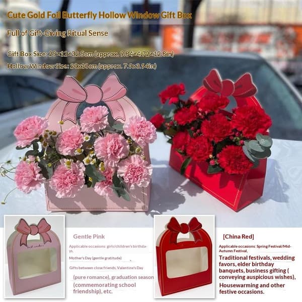 2 st bärbar blomkorg rosblomförpackningslåda present till W Pink