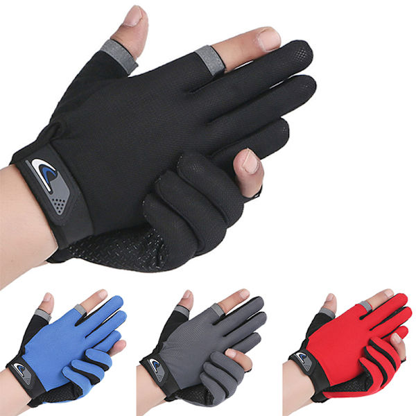 Menn Fiskehansker Dame Two Finger Hanne Touch Angling Anti-Sl Red