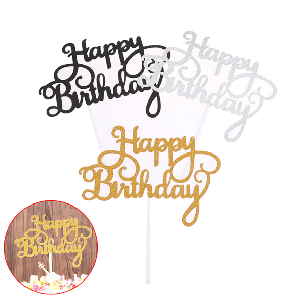 10 kpl Glitter Paper Happy Birthday Cake Topper Cupcake jälkiruoka Silver