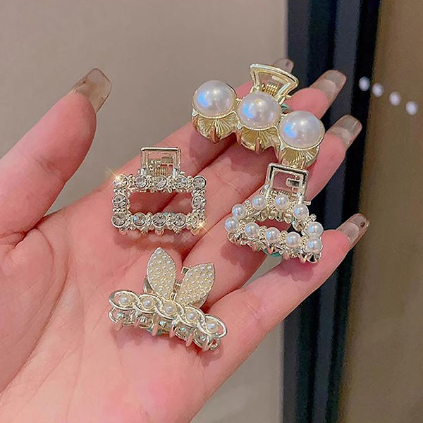 Pearl Rhinestone Mini Hair Claw Small Shark Clips Allsidig Hai A4