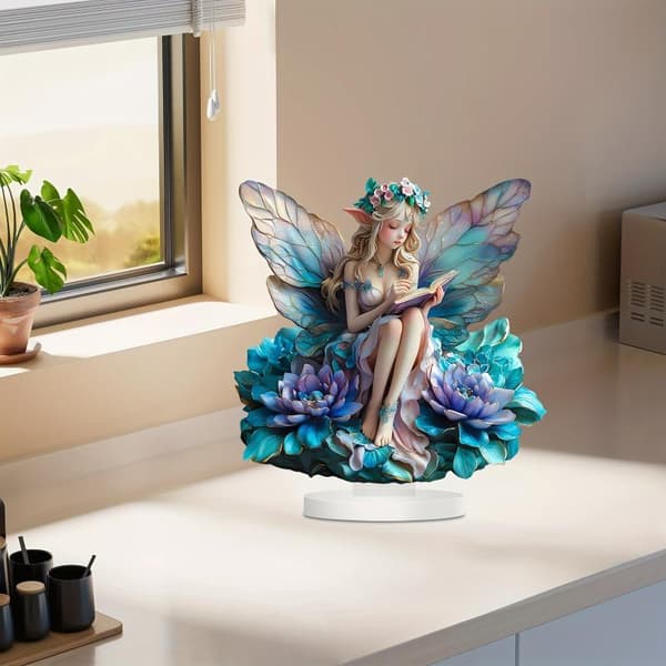 1 stk. akryl sommerfuglefe-statue bordpynt sommerfugl A2