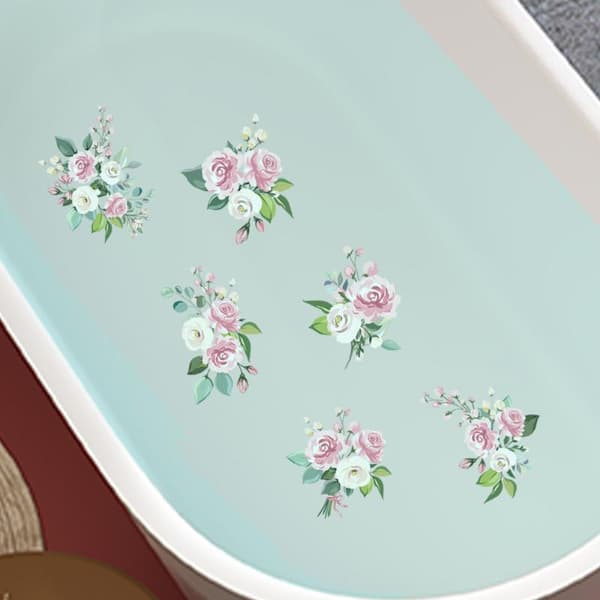 Blomsterbadekar-klistremerke Baderomsdekor Bakgrunnsvegg Badekarvegg B