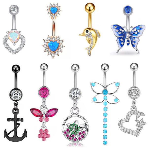 Zircon dingle navle ringer hjerte sommerfugl navle ring pai A1