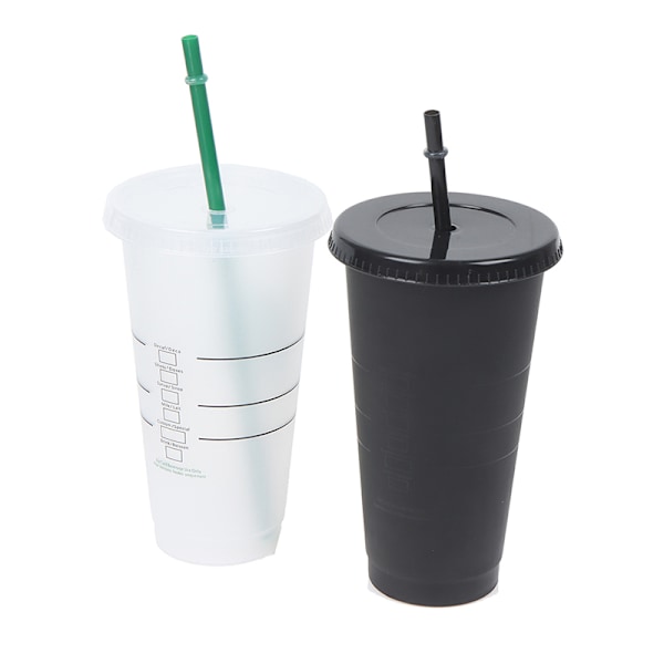 Drik Farveskiftende Sugerør Krus med Låg Plastik Tumbler Matte co Transparent