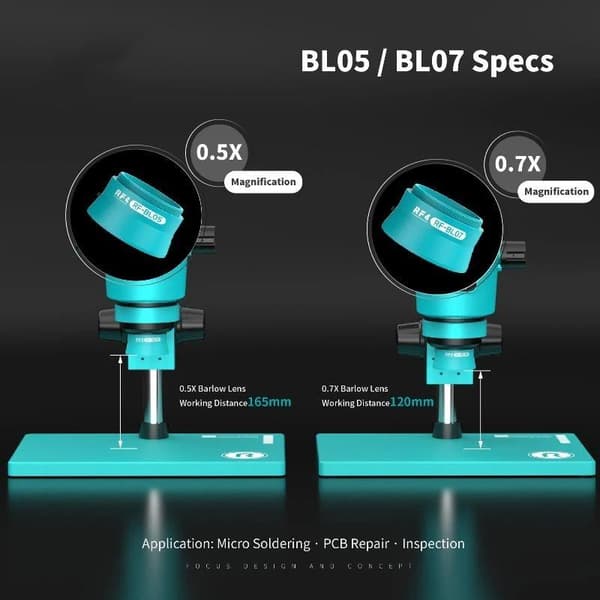 RF-BL05/BL07 0.5/0.7X LED Barlow-linse arbejdsafstand til mikroskop A2