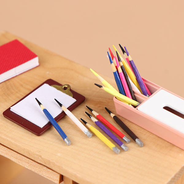 8 stk 1:12 Dukkehus Miniatyrpenn Fargeblyant Skolemateriell Color Pen