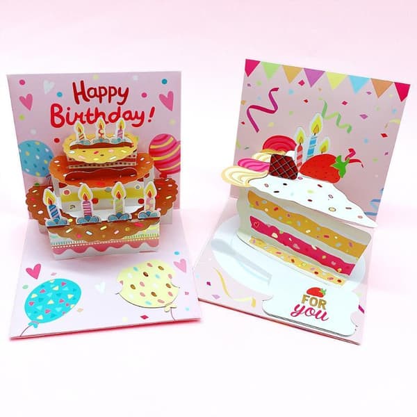 3D Pop-Up Gratulasjonskort \"Gratulerer med dagen\" Utsøkt Håndlaget Kake Design A4
