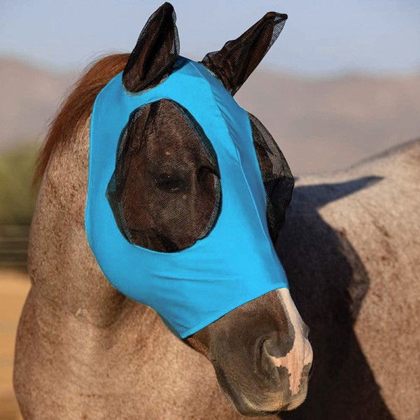 Anti-Fly Mesh Equine Mask Hästmask Stretch Bug Eye Hästfluga Blue