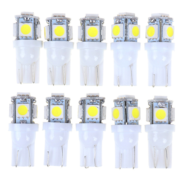 10 st White T10 Wedge 5-SMD 5050 5W5 LED-nummerskyltslampor