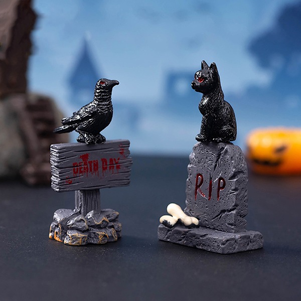 Halloween Micro Landskap Miniatyr Harts Dekoration Mini Fe Gard A4