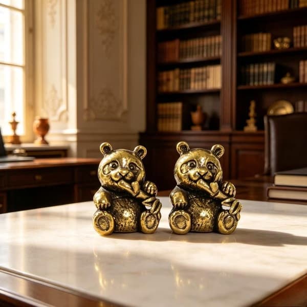 1/2 stk. Messing Panda Statue Te Kæledyr & Skrivebordsornament Panda Figur A2