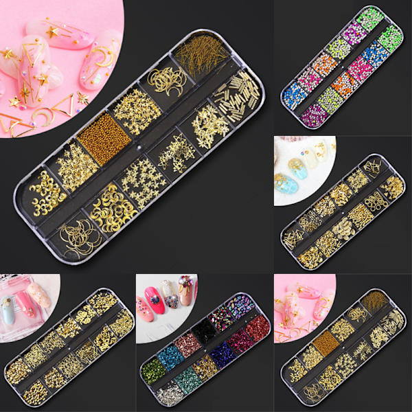 Olika 3D Nail Art Rhinestones Diamanter Gems Smycken Nit Mix