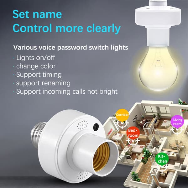 1st Offline ligent Voice Lamp Head Socket Adapter E27 LED-lampa