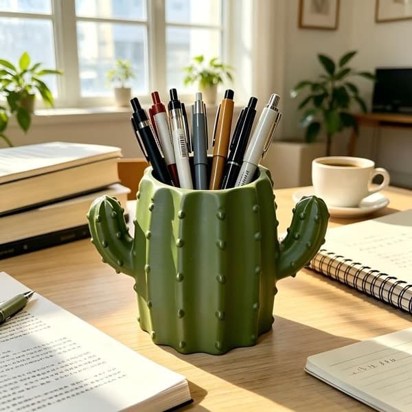Kreativ Multifunksjonell Mote Kaktus Pennholder For Studenter Green
