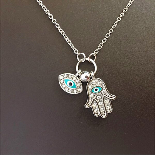 Fatima Palm Halsband Evil Eye Hamsa Hand Chain Pendant smycken Silver