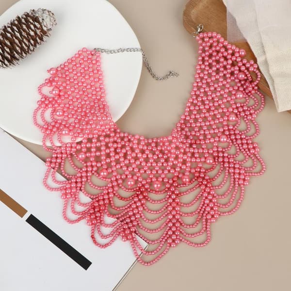 Imitation Perleperle Hul Design Halskæde Multi Lag Choker White