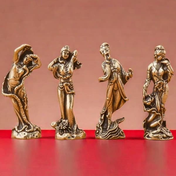 1/4 stk håndlaget solid messing fire gamle skjønnheter statue De A1