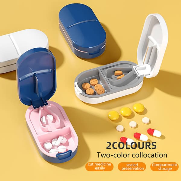 Pill ter Box Medicin Box Tablet Pill Splitter Kværn Knuser Blue