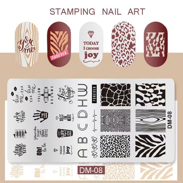 Neglestempling Plader Udskrivning Stencil Manicure Art Stamp Temp DM8