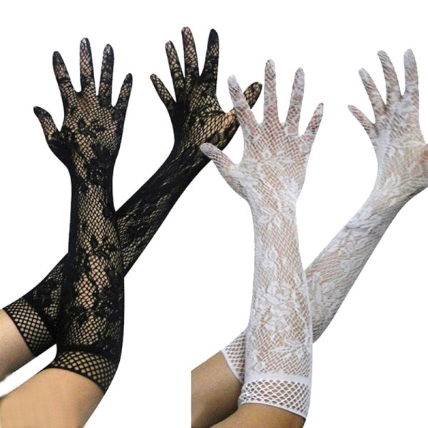 New Fashion Etiquette Handsker Lange Fishnet Handsker Net Glat Fa White