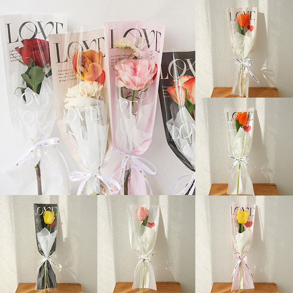 20 stk LOVE Transparent Rose Single Bag Bouquet Emballasjeposer Blue