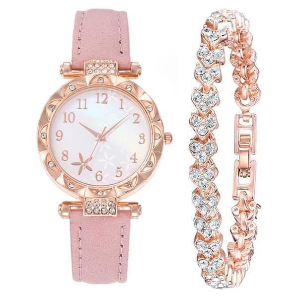 6 STK Dameur Mode Blomster Læderrem Analog Quartz (W A1