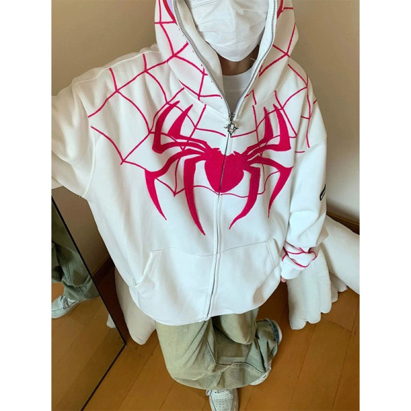 Spider Hoodie Dam Zip Up Casual Streetwear Retro Oversized Sw Black S