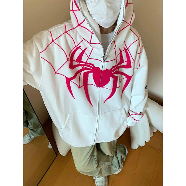 Spider Hoodie Dam Zip Up Casual Streetwear Retro Oversized Sw White 2XL