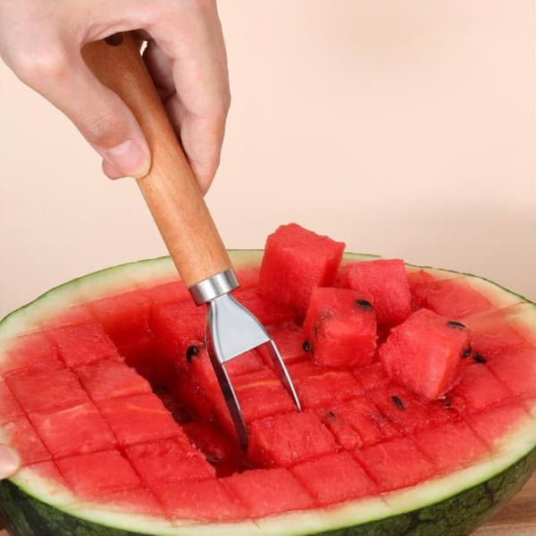 Vandmelonudskærer i rustfrit stål med træhåndtag, multifunktionel B