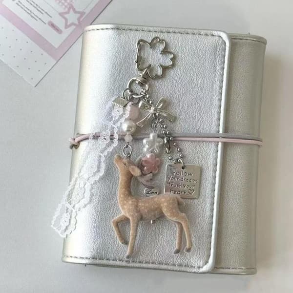 e Flocked Hjorte Nøglering Med Lås Perle Sløjfe Blomster Charms Til A6