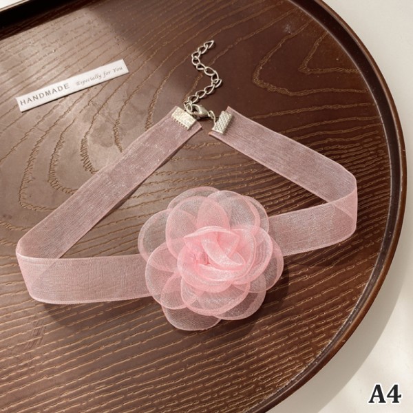 Organza Halsband Kvinnor Spets Halsring Flower Rose Halsband Party Pink