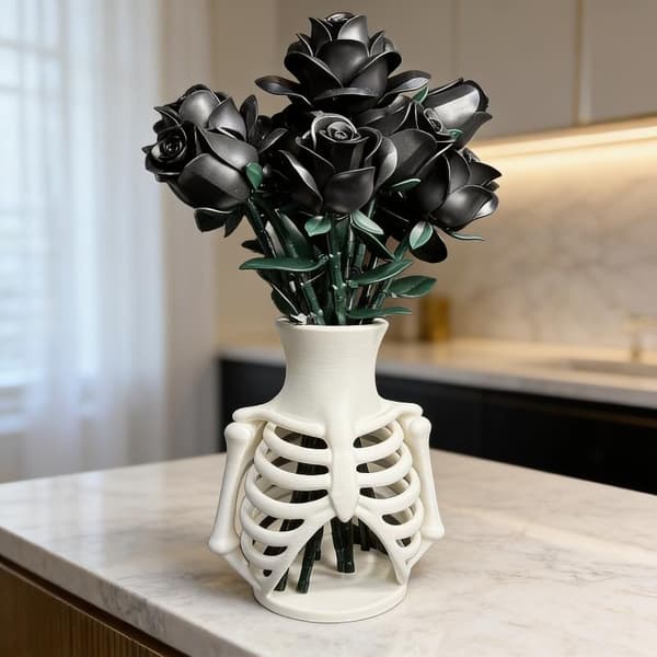 Vit 3D-printad skelettbröstkorgsvas Unik gotisk design för A